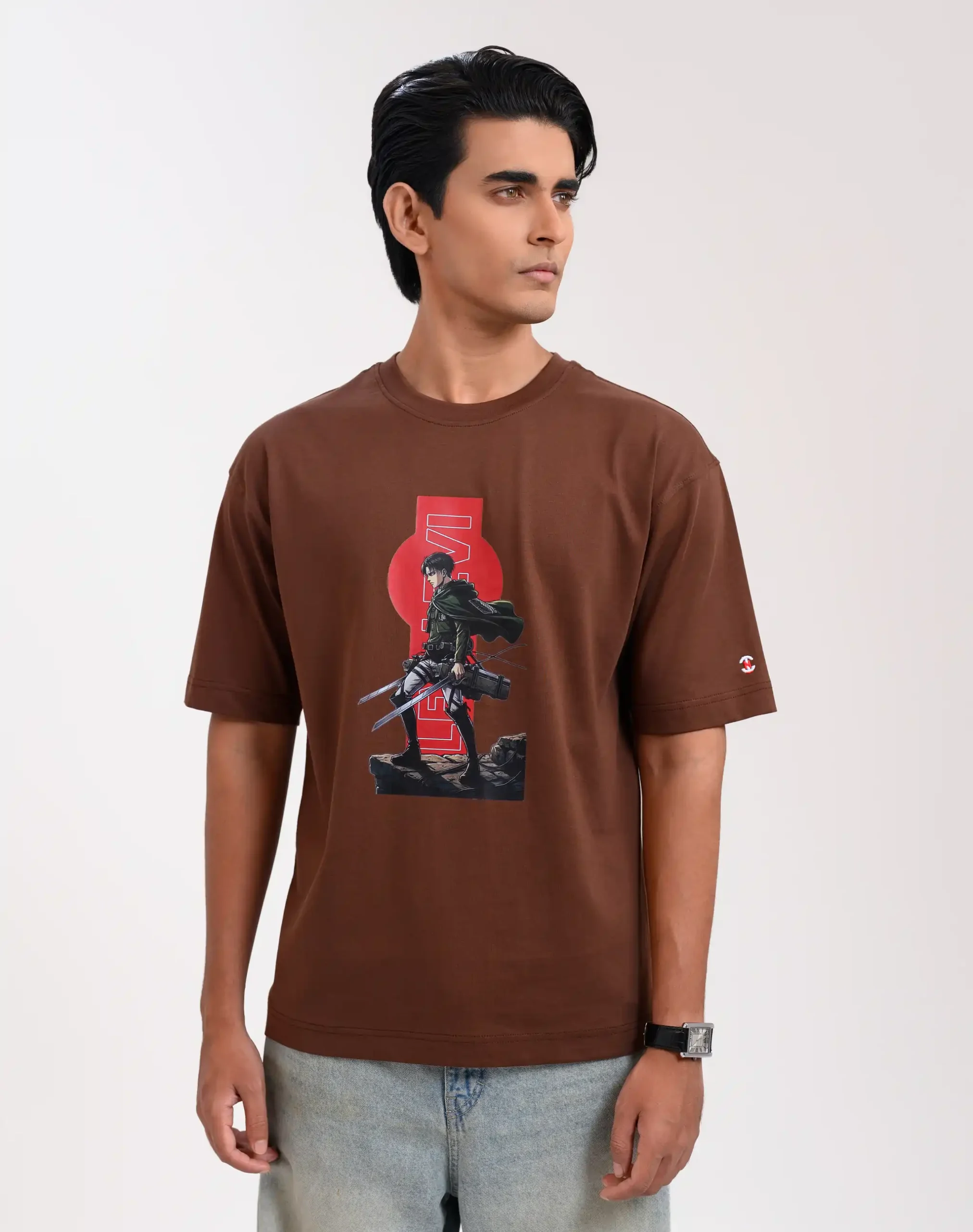 Men’s Retro Drop Shoulder T-Shirt, Color: Coffee Bean - Image 4