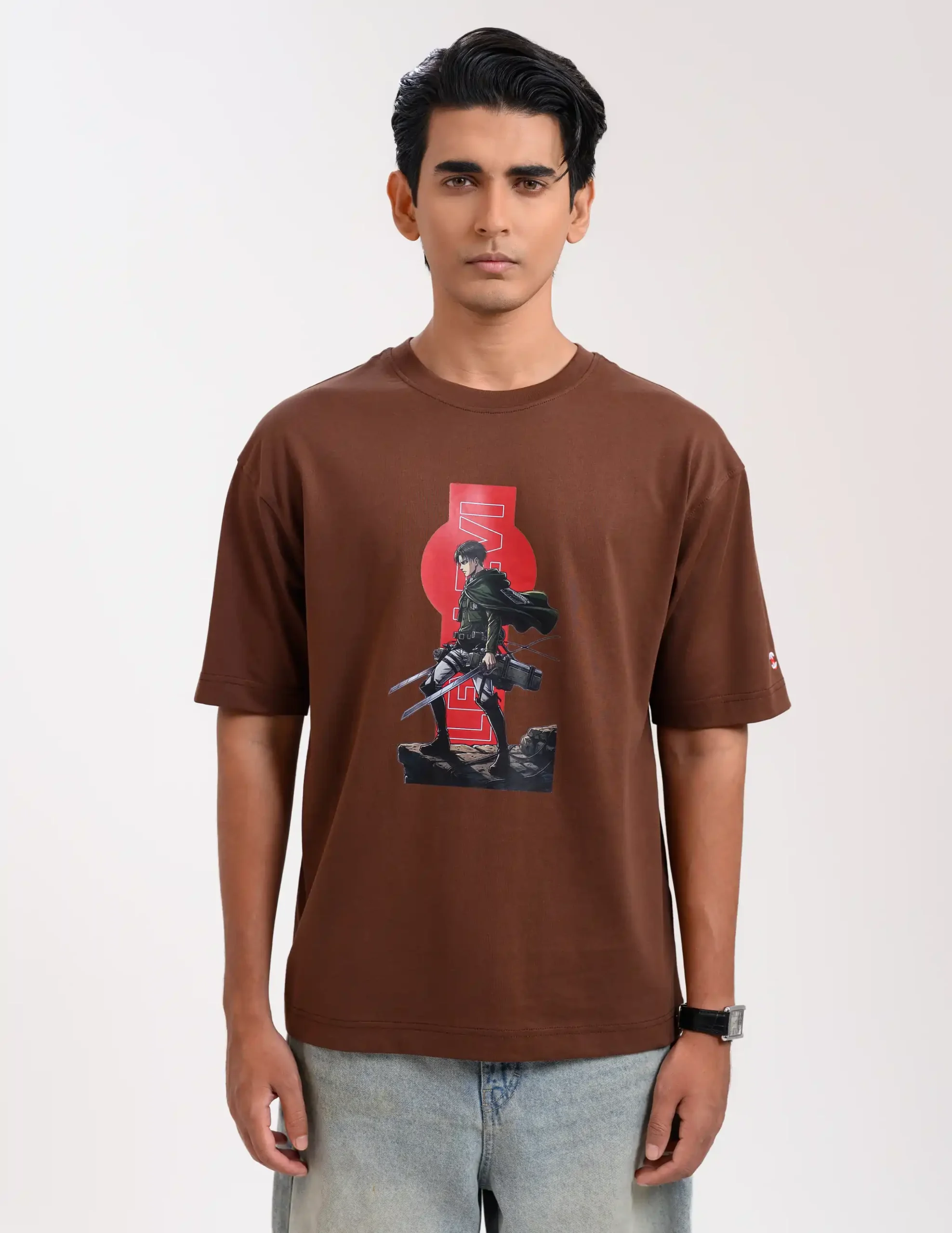 Men’s Retro Drop Shoulder T-Shirt, Color: Coffee Bean - Image 2