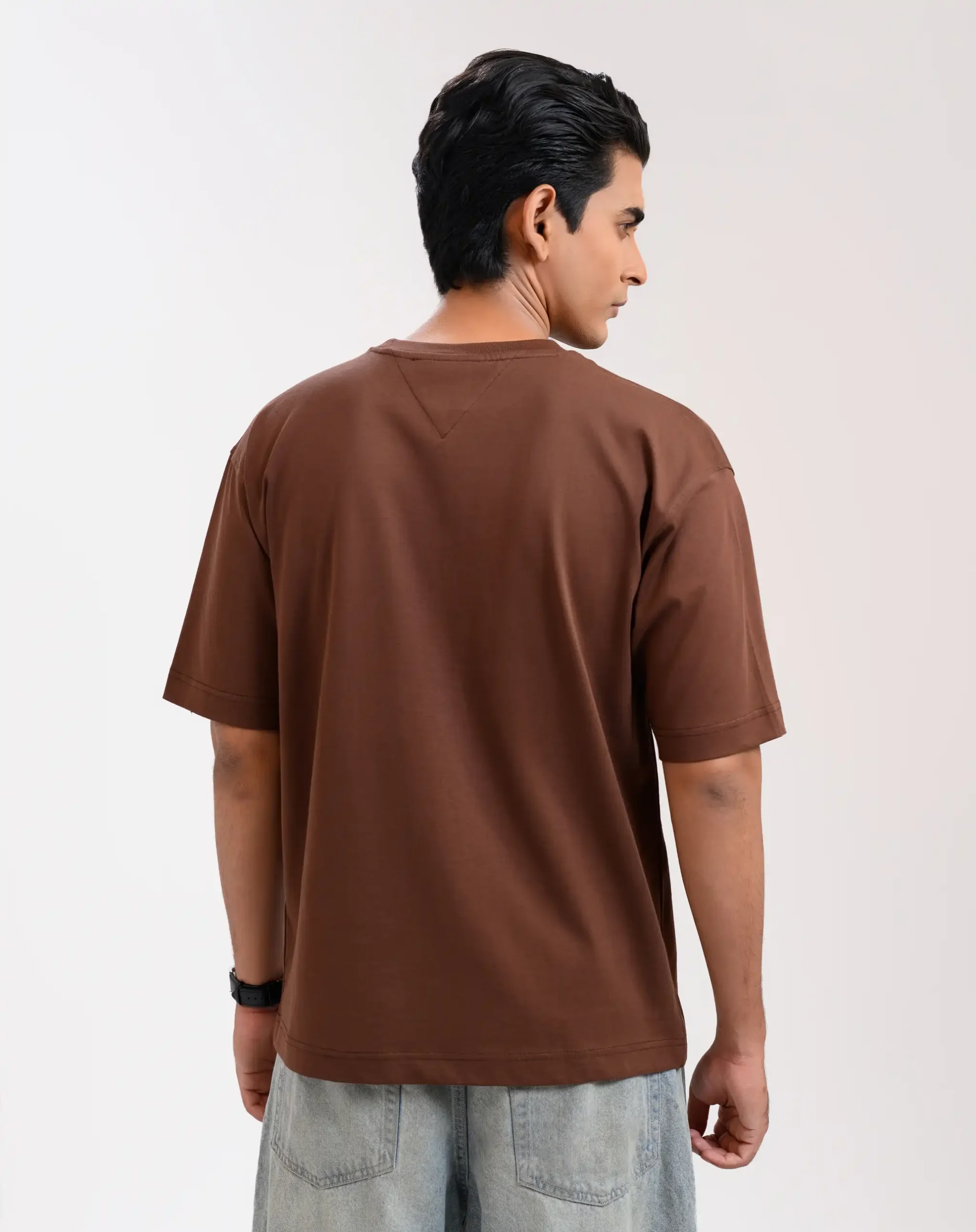 Men’s Retro Drop Shoulder T-Shirt, Color: Coffee Bean - Image 3