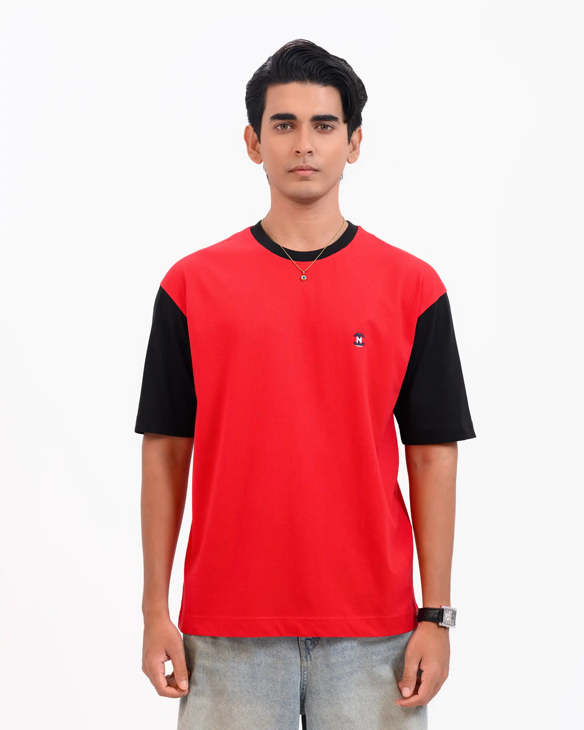 Iconic Edition _ Men’s Retro Drop Shoulder T-Shirt, Color: Garnet Red/Shadow Black - Image 3