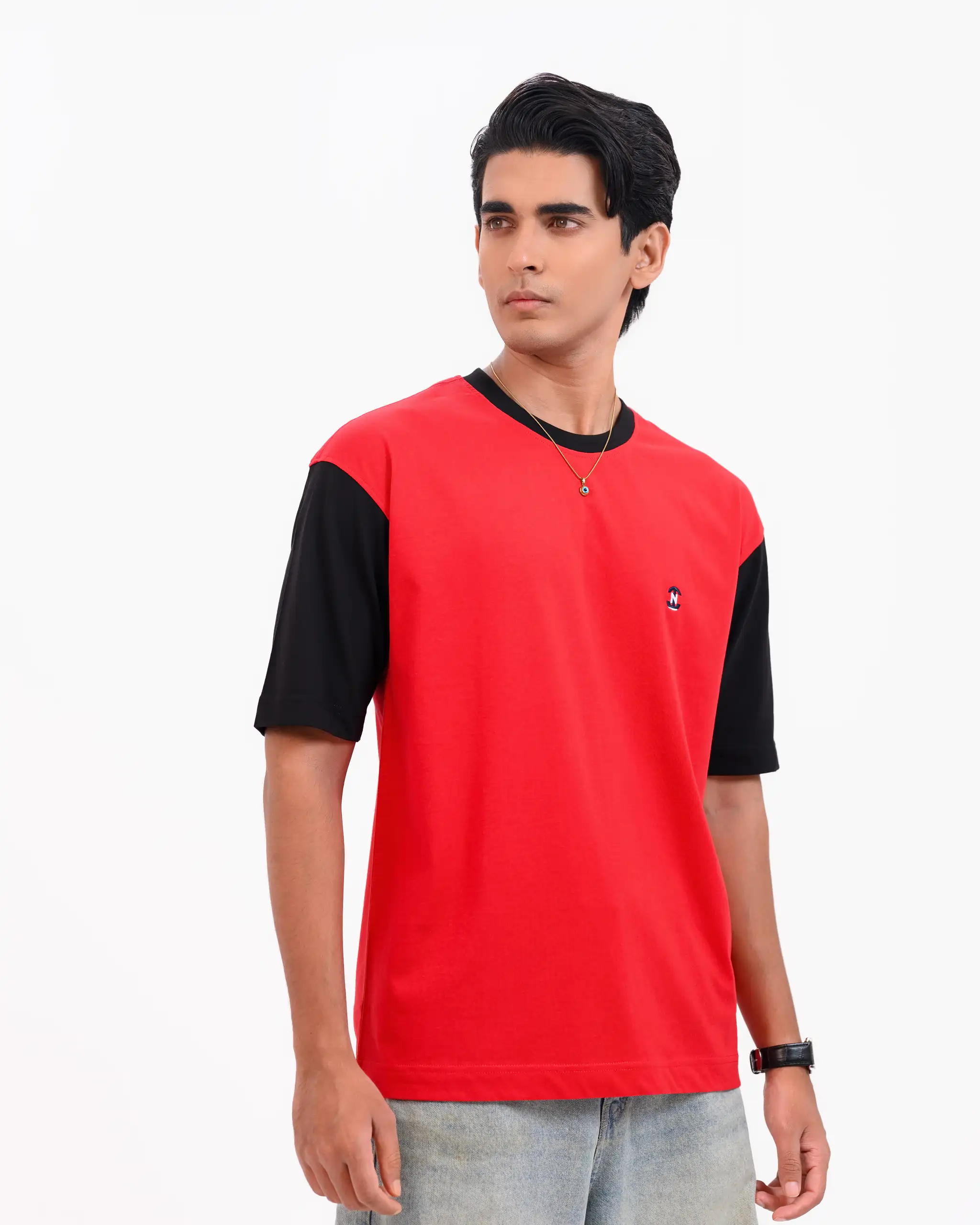 Iconic Edition _ Men’s Retro Drop Shoulder T-Shirt, Color: Garnet Red/Shadow Black - Image 2