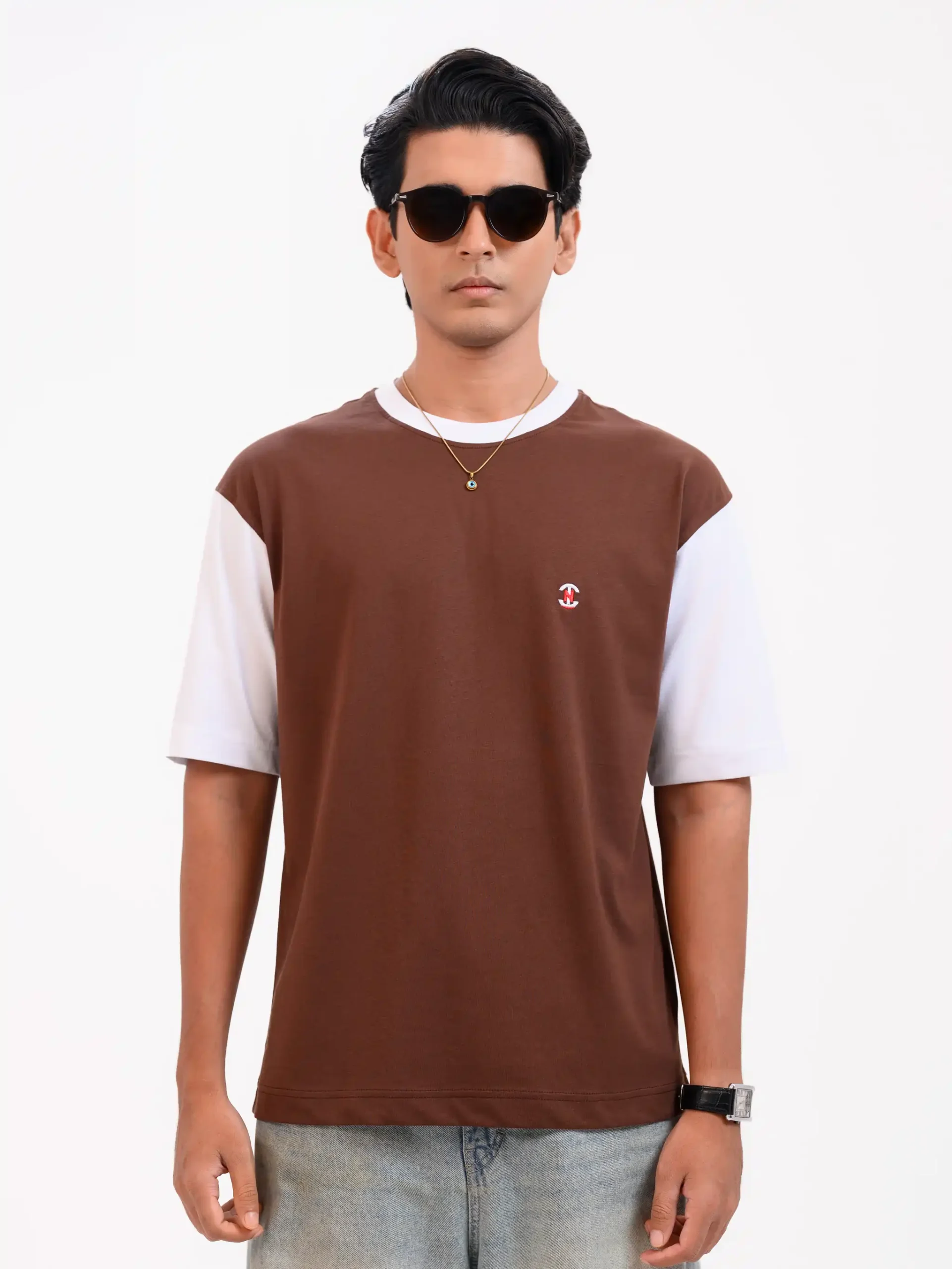 Iconic Edition _ Men’s Retro Drop Shoulder T-Shirt, Color: Espresso/Glacier White - Image 3