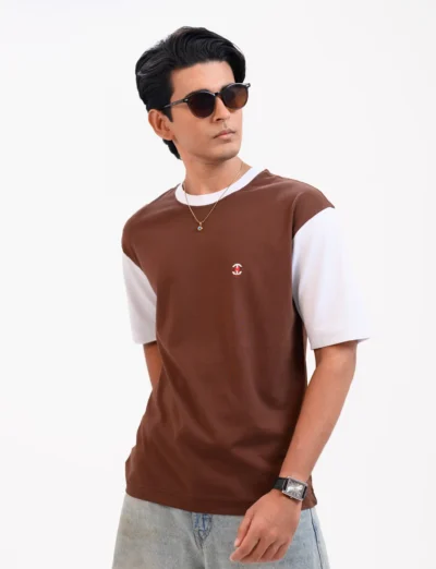 Iconic Edition _ Men’s Retro Drop Shoulder T-Shirt, Color: Espresso/Glacier White