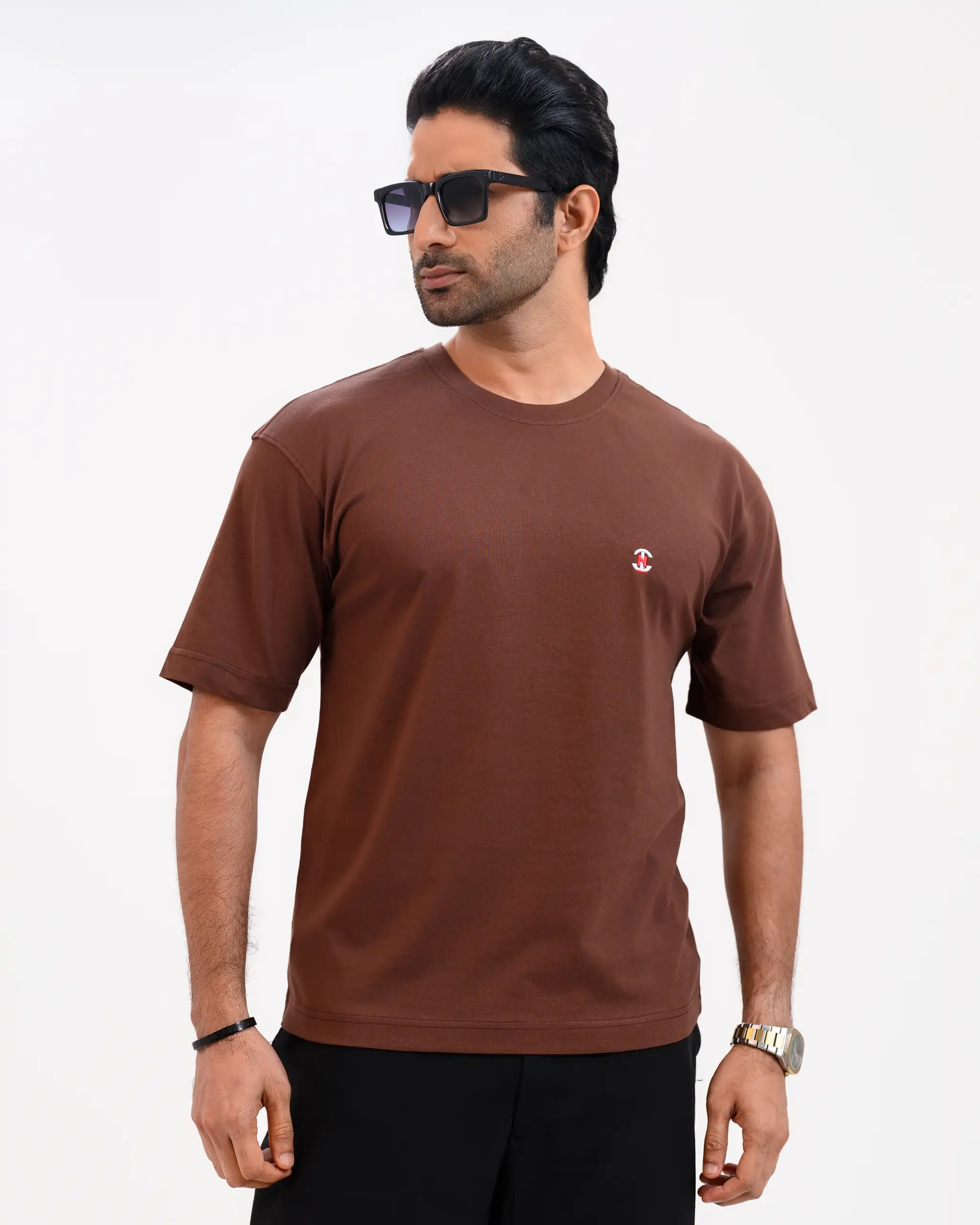 Men’s Retro Comfy Drop Shoulder T-Shirt, Color: Dark Oak - Image 5