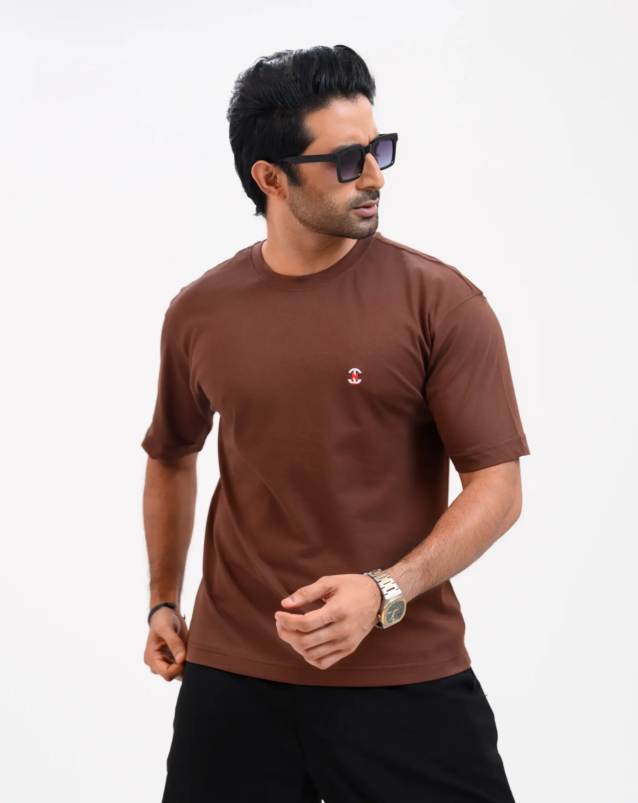 Men’s Retro Comfy Drop Shoulder T-Shirt, Color: Dark Oak - Image 3