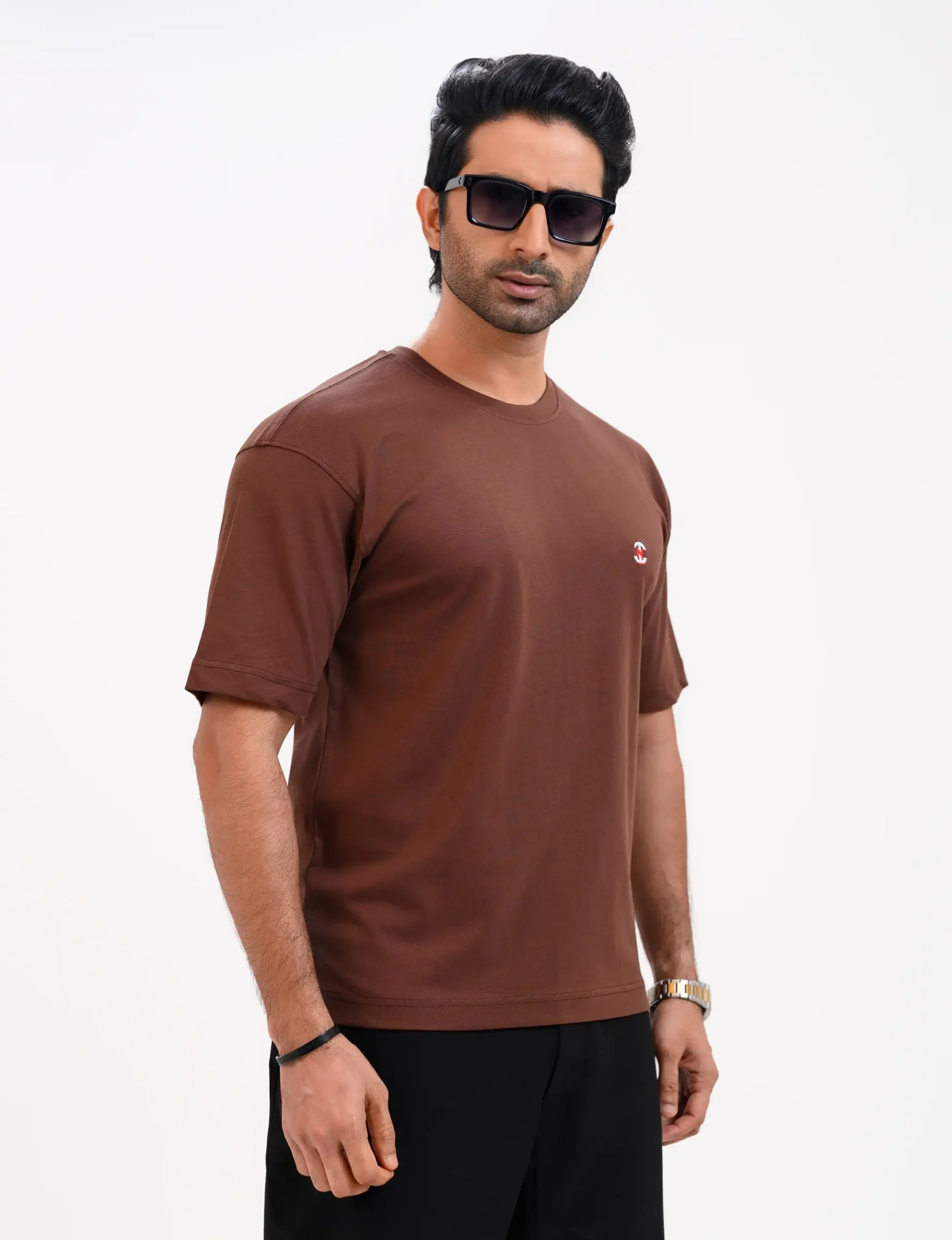 Men’s Retro Comfy Drop Shoulder T-Shirt, Color: Dark Oak - Image 4