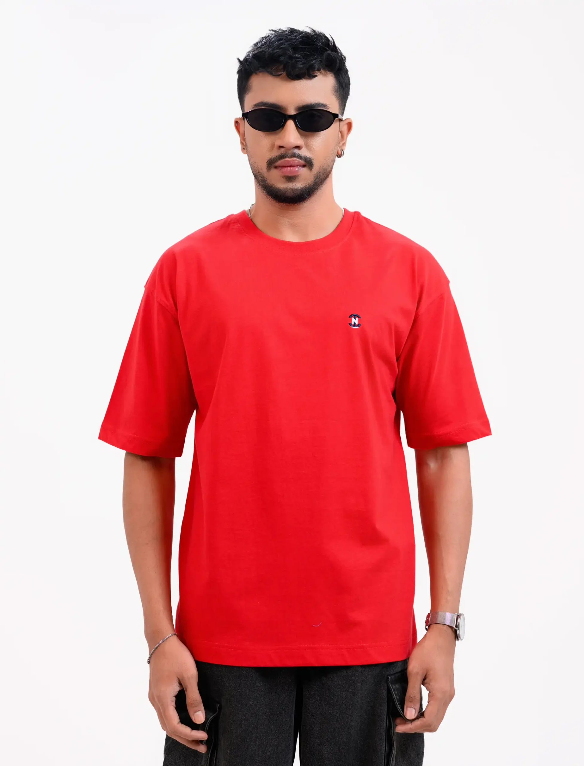 Men’s Retro Comfy Drop Shoulder T-Shirt, Color: Crimson Red - Image 4