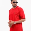 Men’s Retro Comfy Drop Shoulder T-Shirt, Color: Crimson Red - Thumbnail Image 3