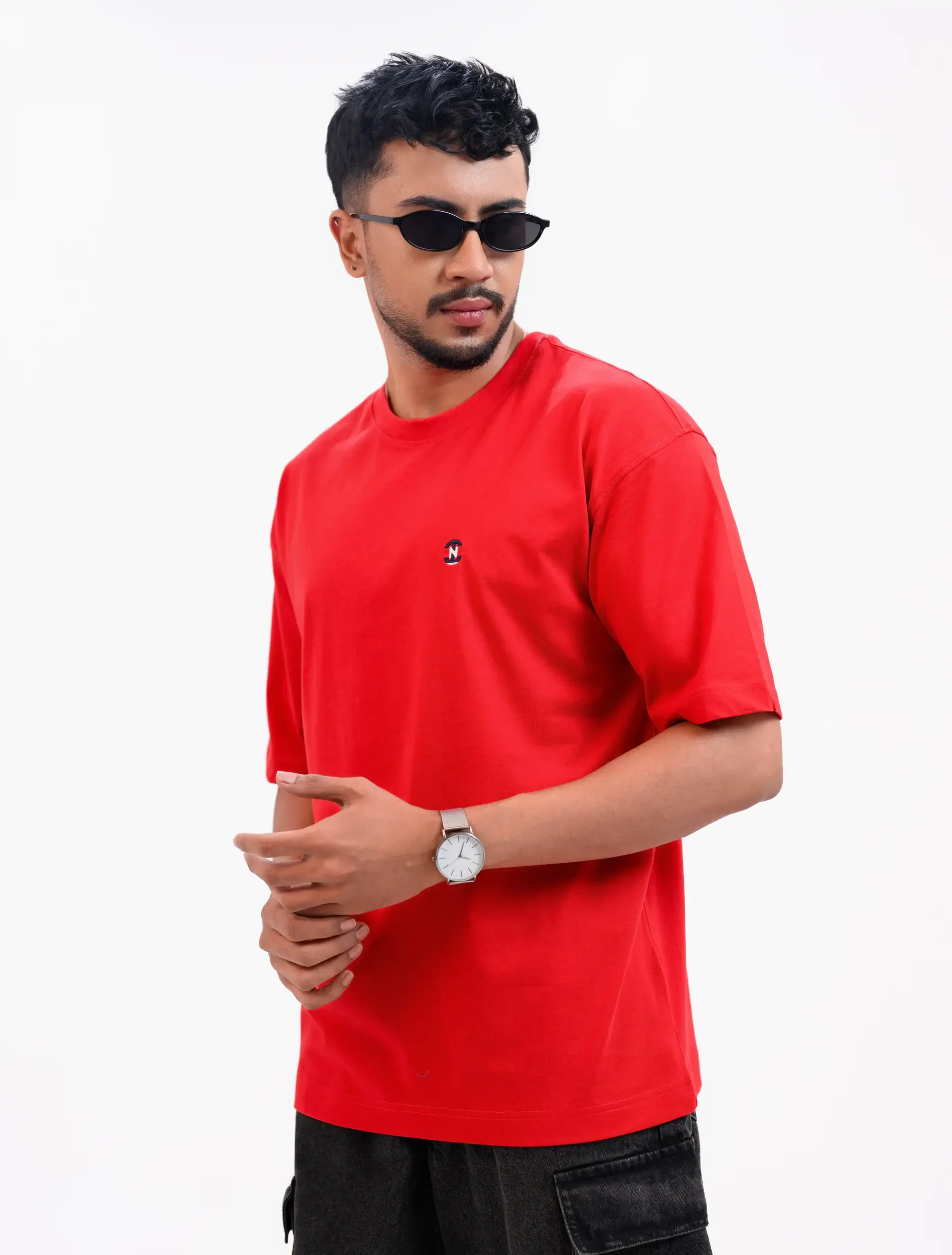 Men’s Retro Comfy Drop Shoulder T-Shirt, Color: Crimson Red - Image 3
