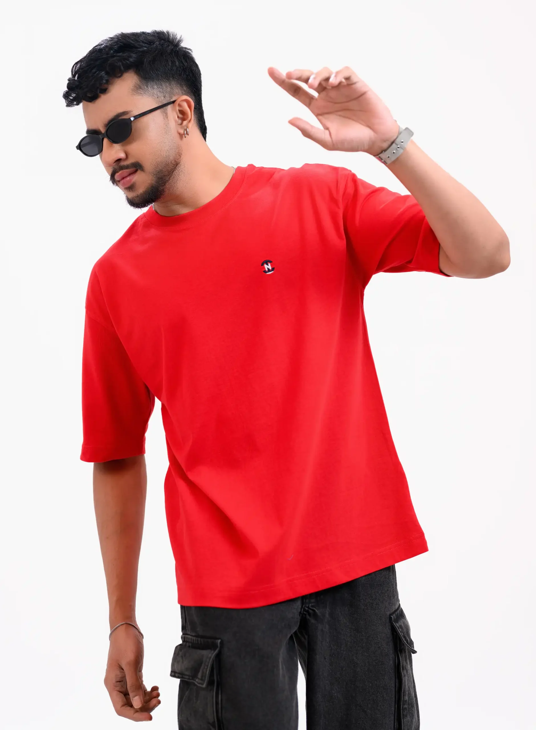 Men’s Retro Comfy Drop Shoulder T-Shirt, Color: Crimson Red - Image 5