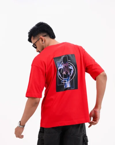 Men’s Retro Comfy Drop Shoulder T-Shirt, Color: Crimson Red