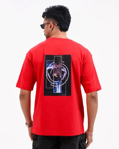 Men’s Retro Comfy Drop Shoulder T-Shirt, Color: Crimson Red