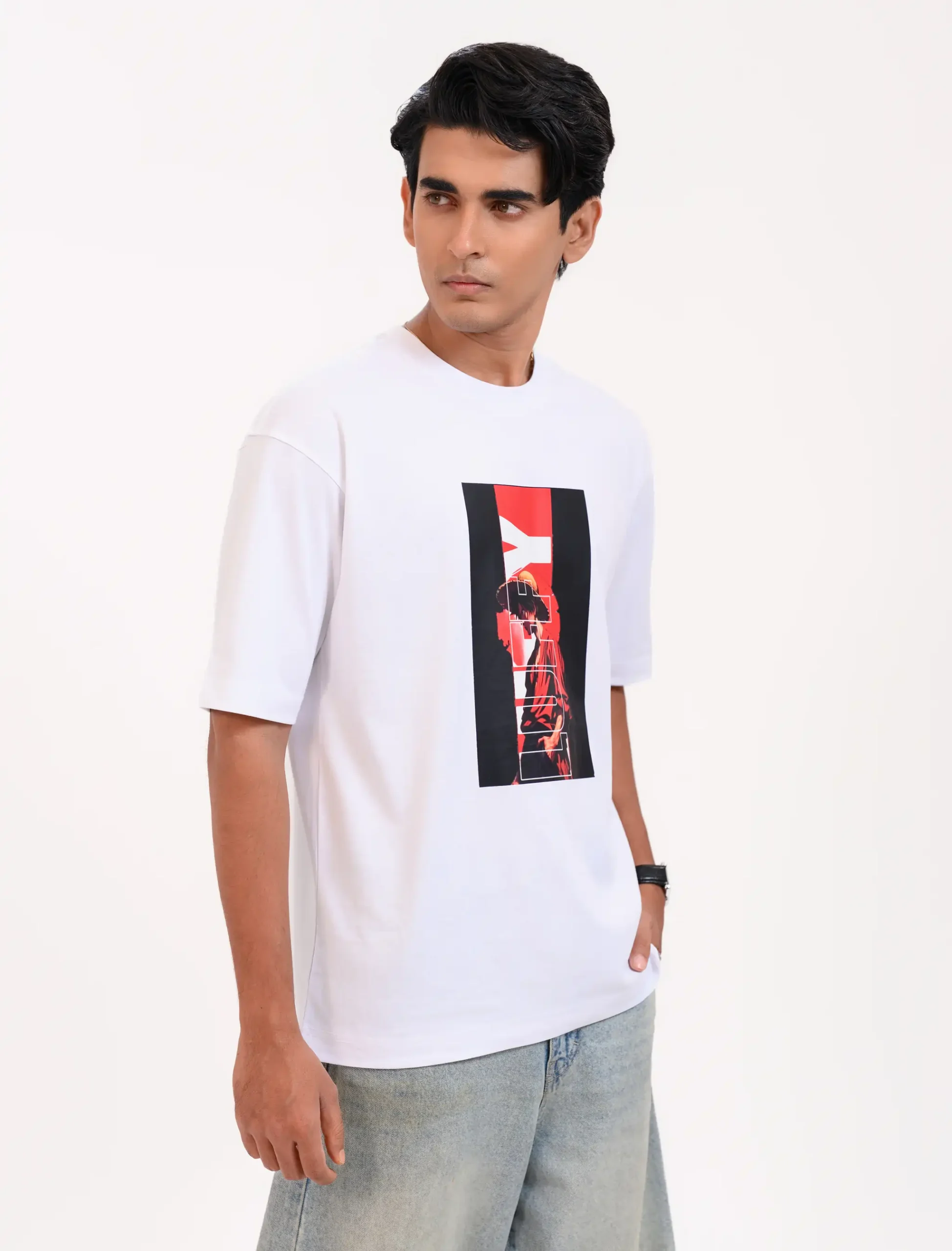 Men’s Retro Comfy Drop Shoulder T-Shirt, Color: Frost White - Image 4