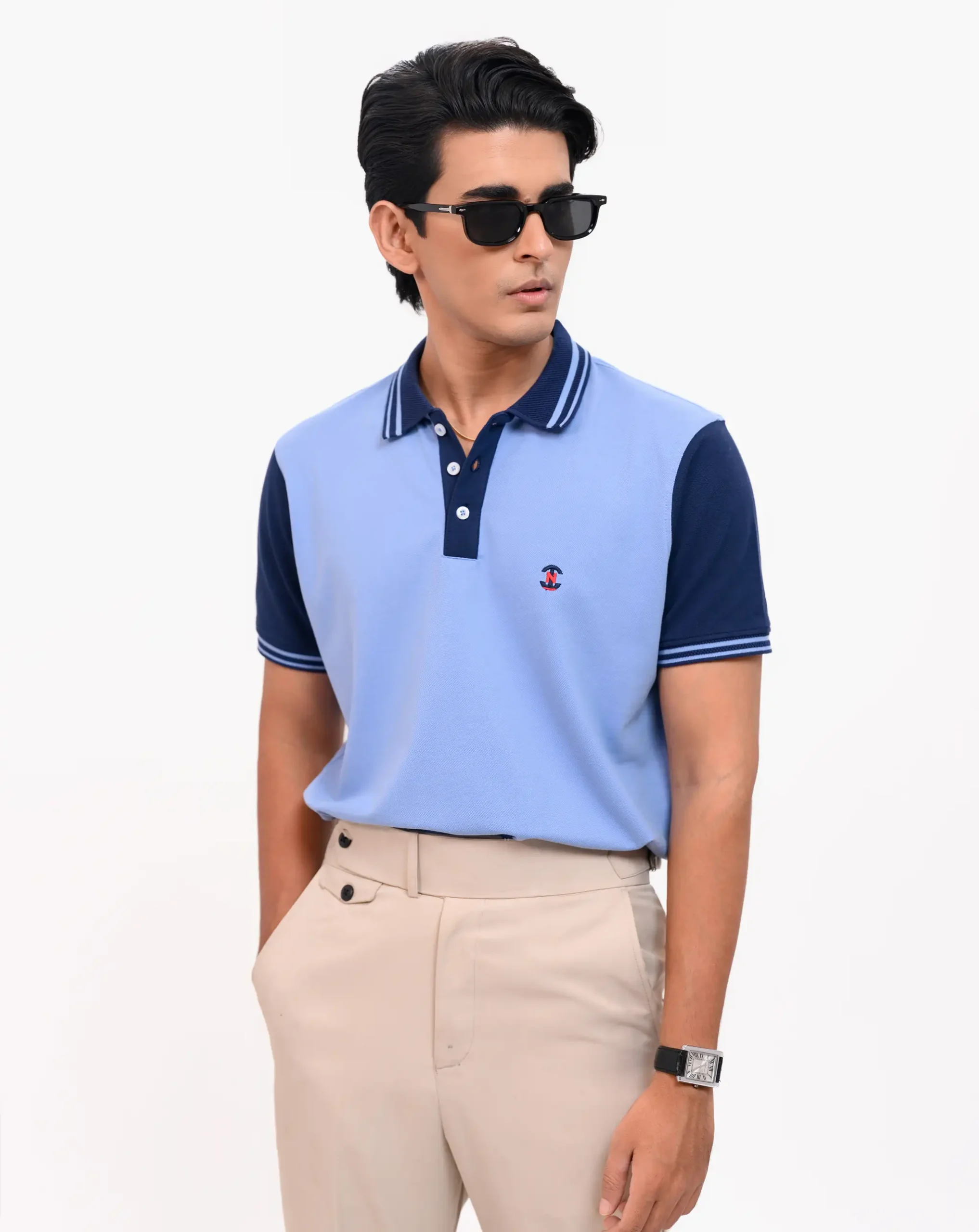 Designer Edition _ Men’s Urban Flow Polo Shirt, Color: Sky/Navy - Image 3