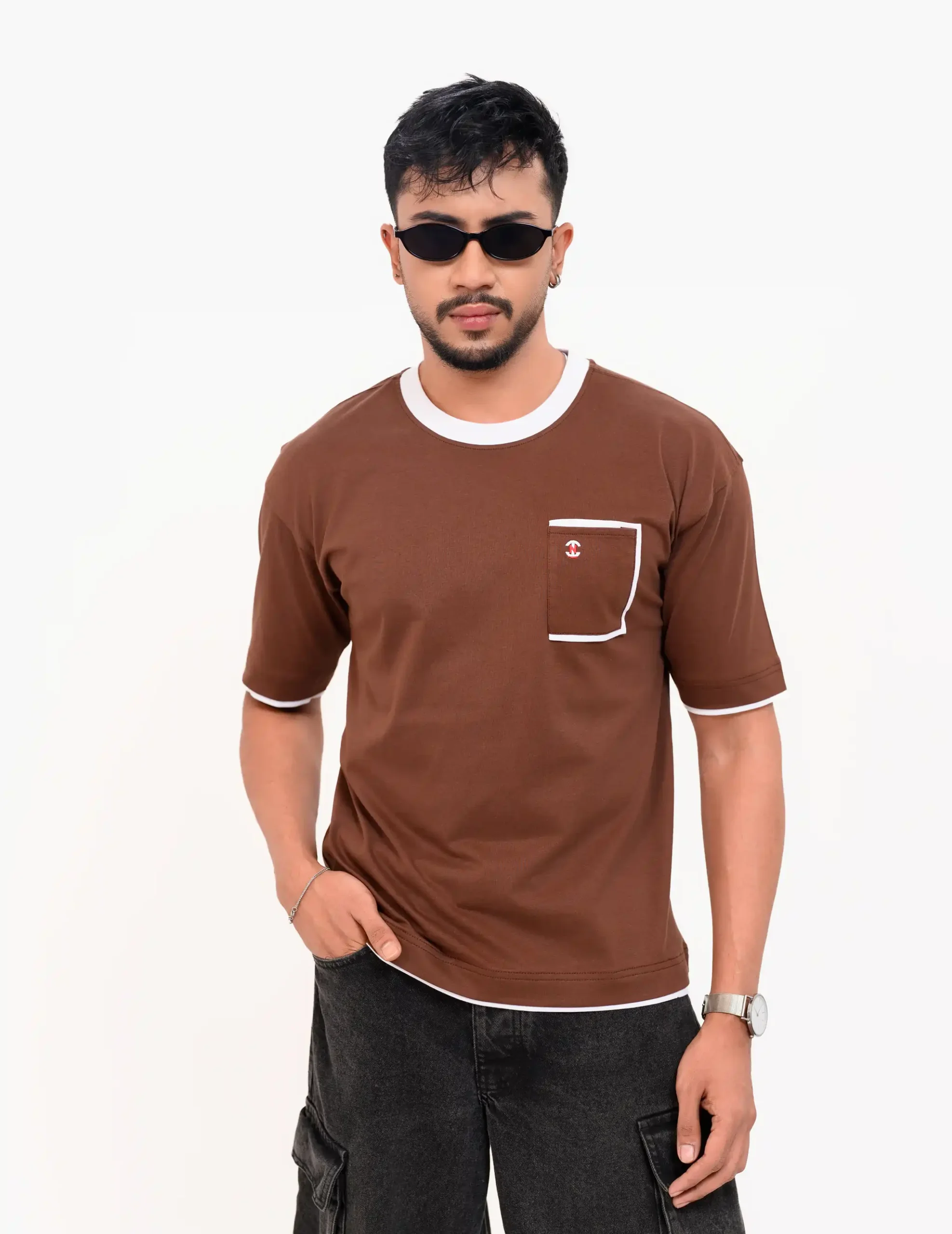 Iconic Edition _ Men’s Retro Drop Shoulder T-Shirt, Color: Cocoa Brown - Image 3